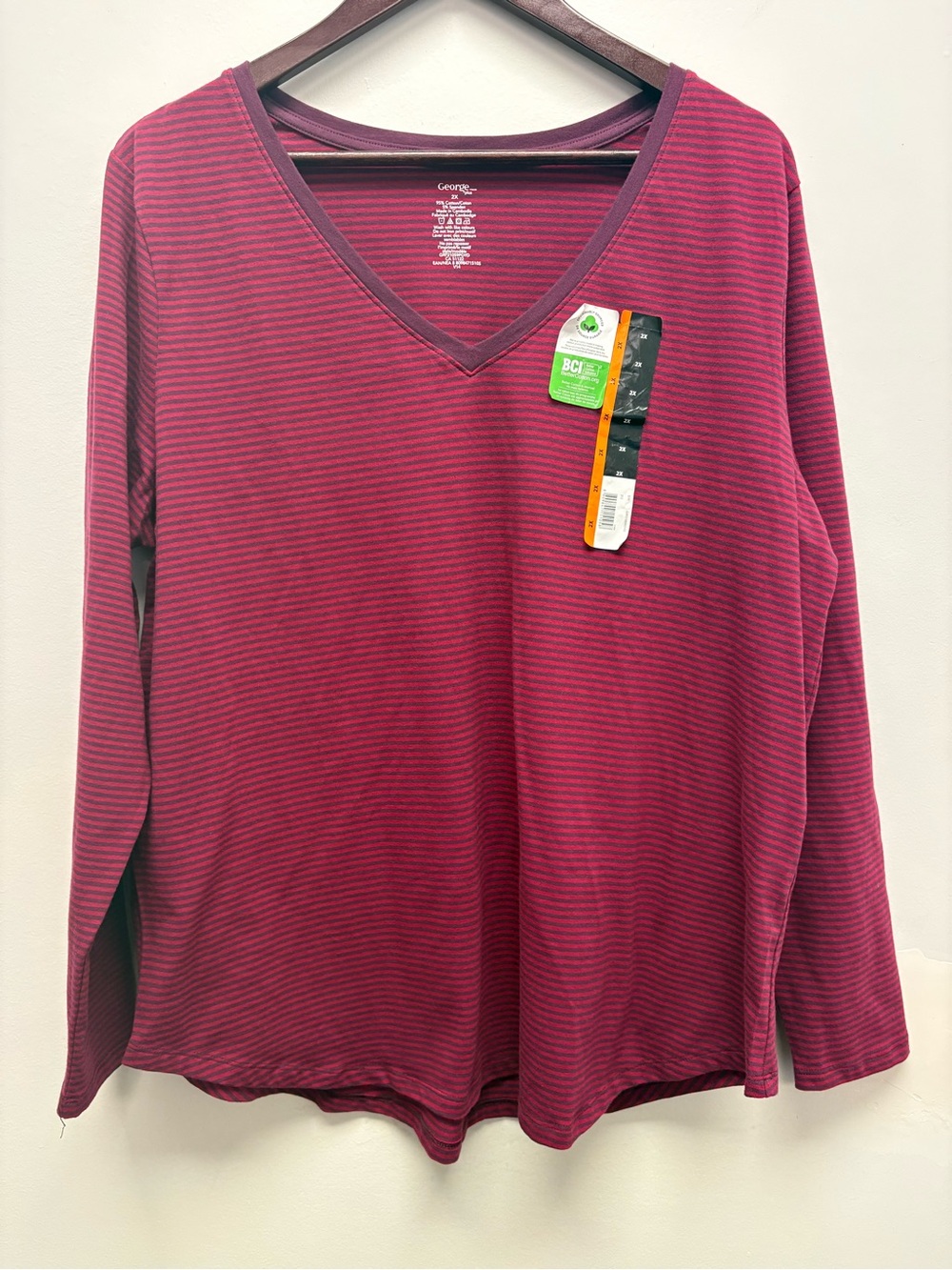 4 for $25 NWT ❤️ George Plus Striped V-Neck Long Sleeve Top – Size 2X